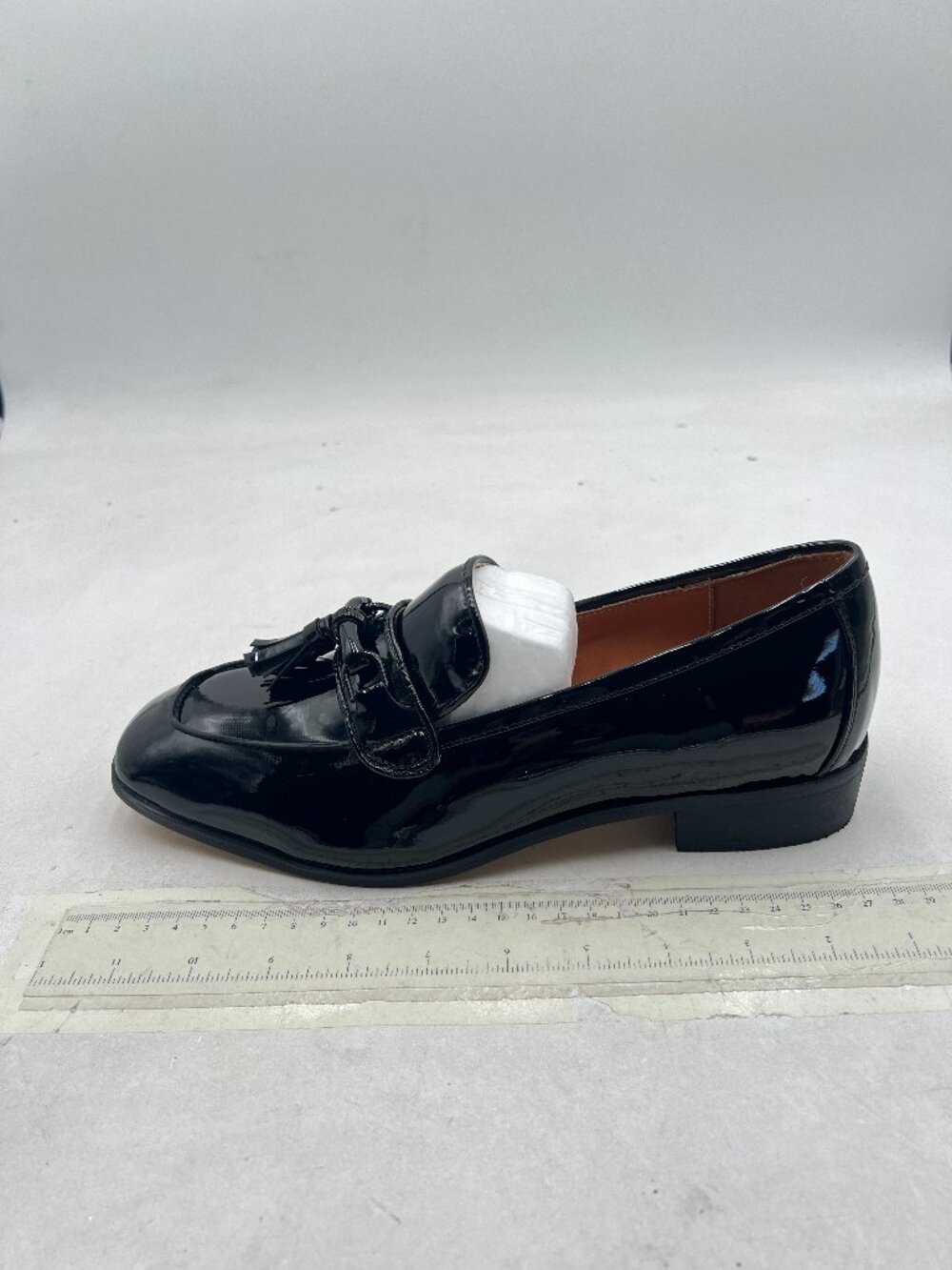 FOWT Black Men Glossy Square Toe Tassels Decor Loafers Low Heel Slip On Shoes - Picture 2 of 8